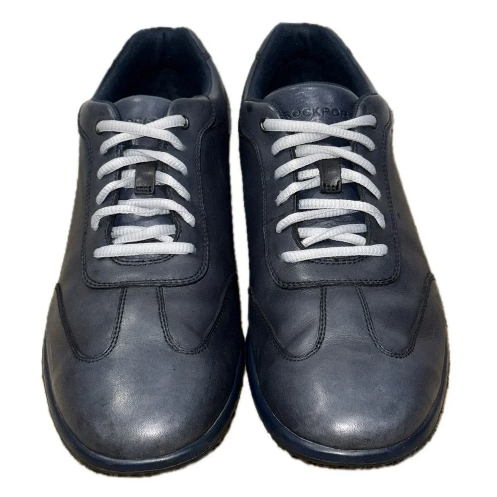 👟⚙️‎ ROCKPORT Leather Sneakers | Navy Blue Low-Top Travel Comfort | Men's Sz 10